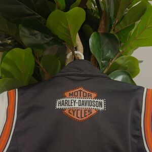 Bedazzled Harley-Davidson Black Jacket with Orange and White Details